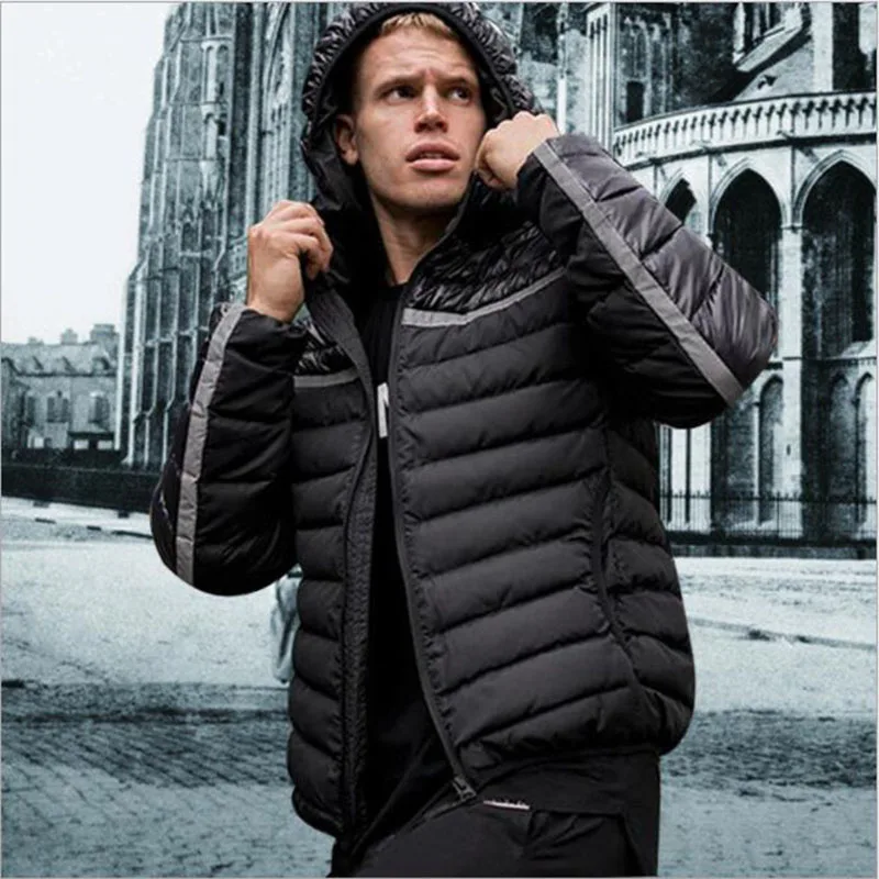 

Winter jacket men's warm jacket lightweight fashion hooded stand-up collar training outer wear zipper parka coat men's contrast