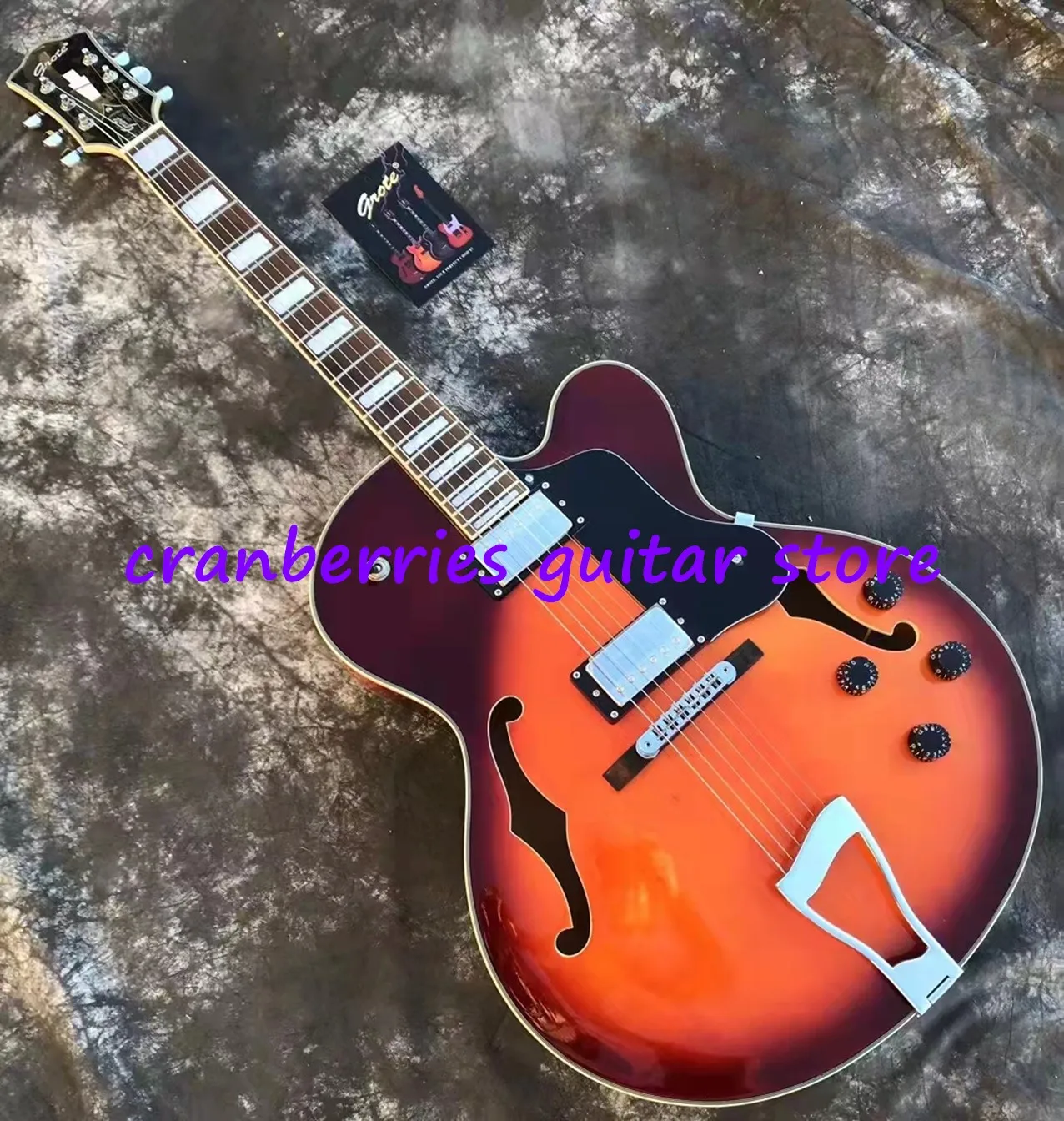 Grote Big 6 Strings Jazz Guitar ,Sunset Color Electric Guitarra,Semi-Hollow Body,Free Shipping