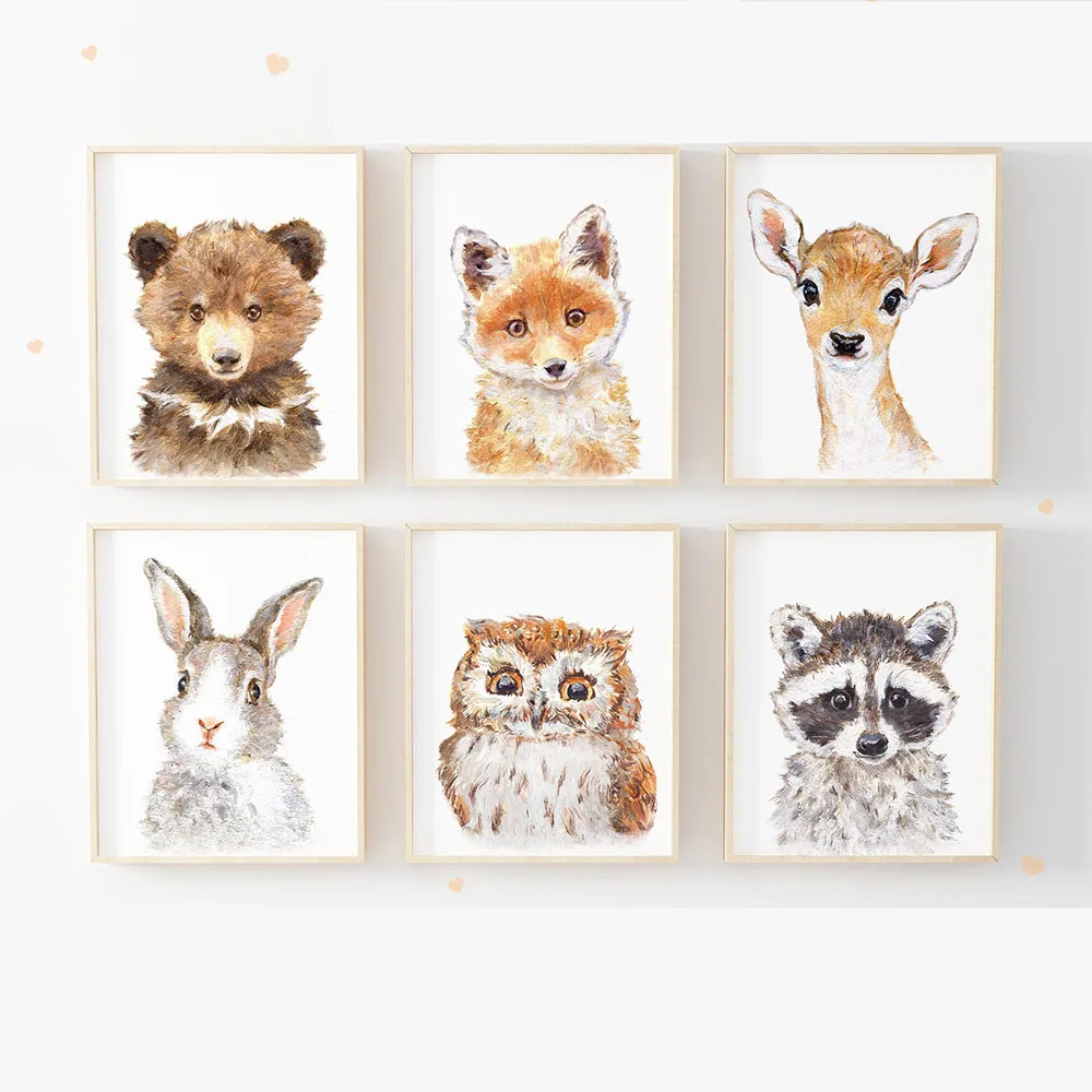 

Cute Animal Nordic Deer Owl Rabbit Canvas Paintings Posters and Prints Wall Art Picture for Kids Children Room Home Decor