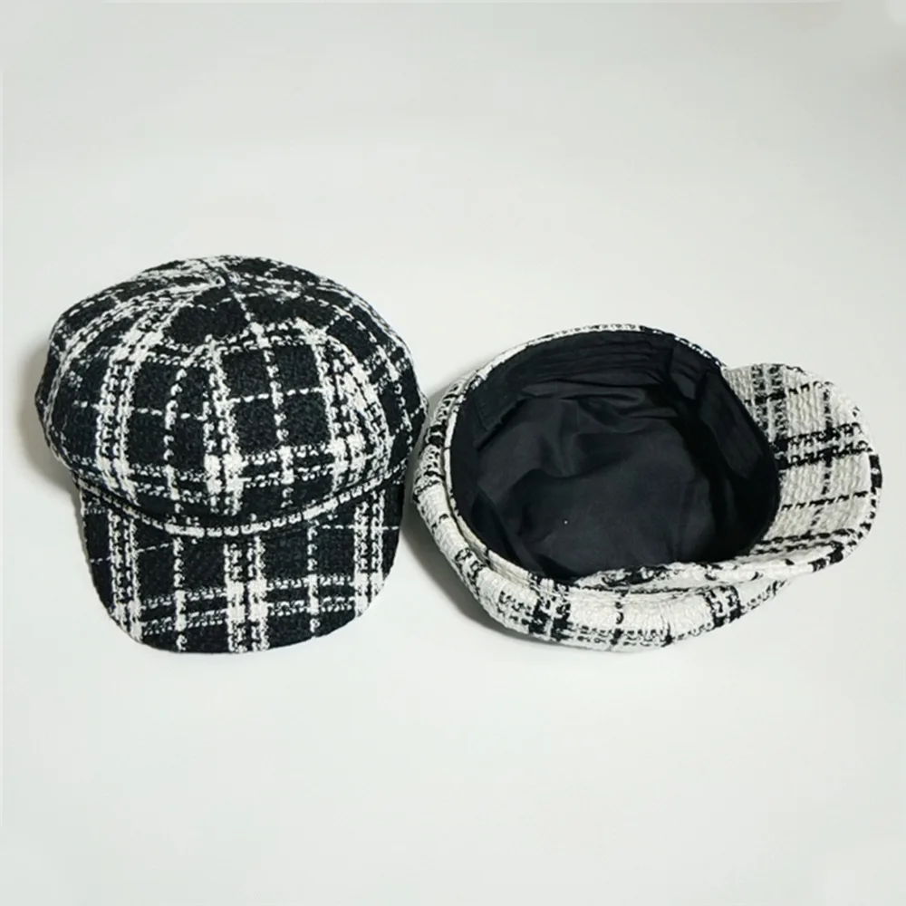Модный берет в черно-белую клетку H7482 женский корейский Повседневный