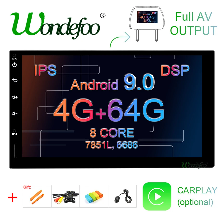 " ips экран 4G 64G Android 9,0 Автомобильный мультимедийный gps 2 DIN универсальный Радио сенсорный экран стерео навигация без DVD плеера
