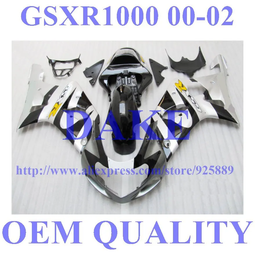 

Black Silver Fairing Kit For SUZUKI GSX-R1000 GSXR1000 GSXR 1000 K2 K1 00 01 02 2000 2001 2002 Fairings Tim