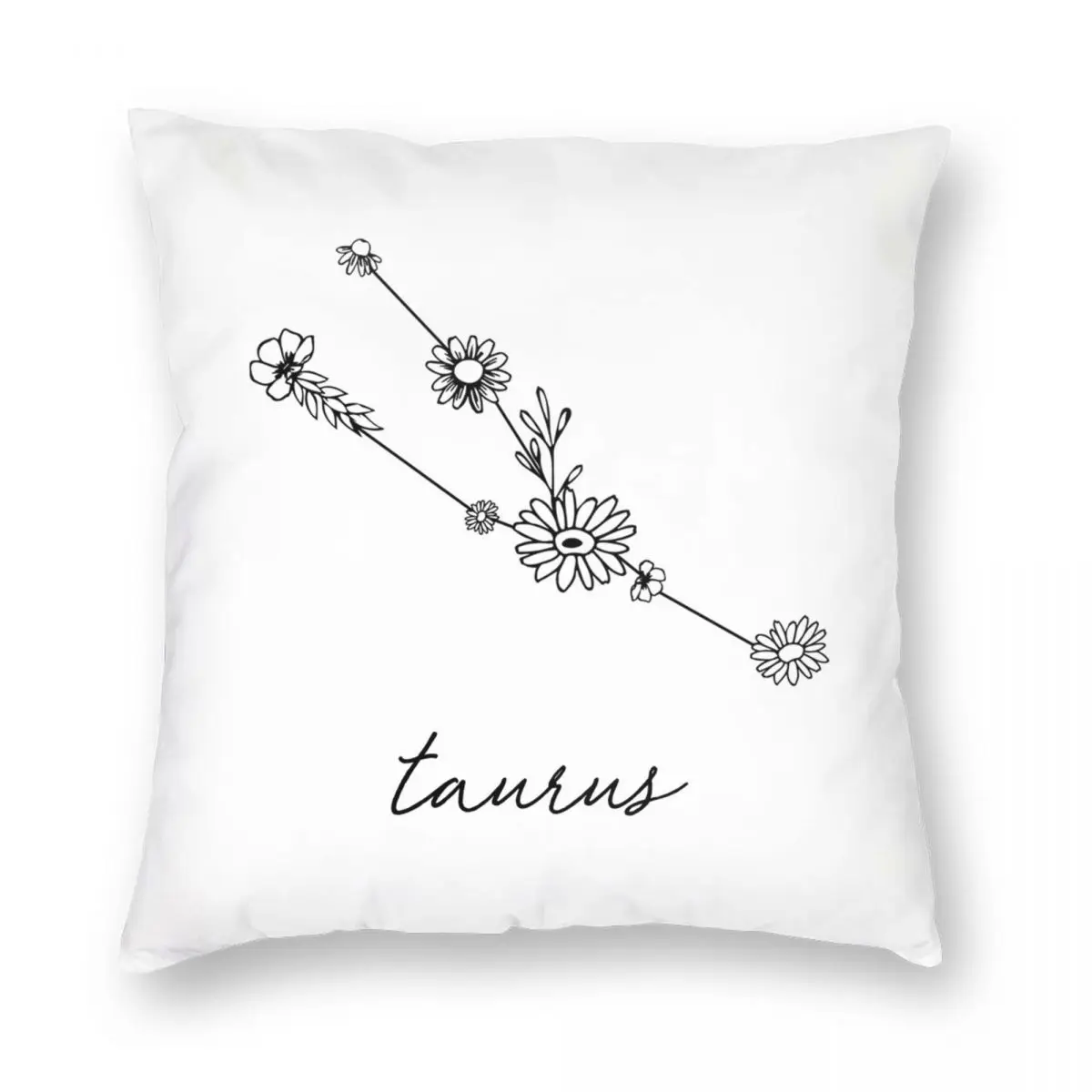 

Taurus Zodiac Wildflower Constellation Square Pillowcase Polyester Linen Velvet Creative Zip Decor Room Cushion Case