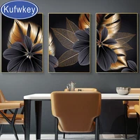 black golden plant leaf diamond painting triptych modern home decor abstract wall art painting nordic living room decoration