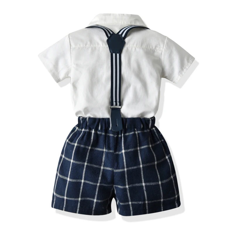 top and Toddler Boys Summer Outfits Short Sleeve Bowtie Shirts Tops+Overalls 2PCS Suit Kids Little Boy Gentleman Clothes Set |