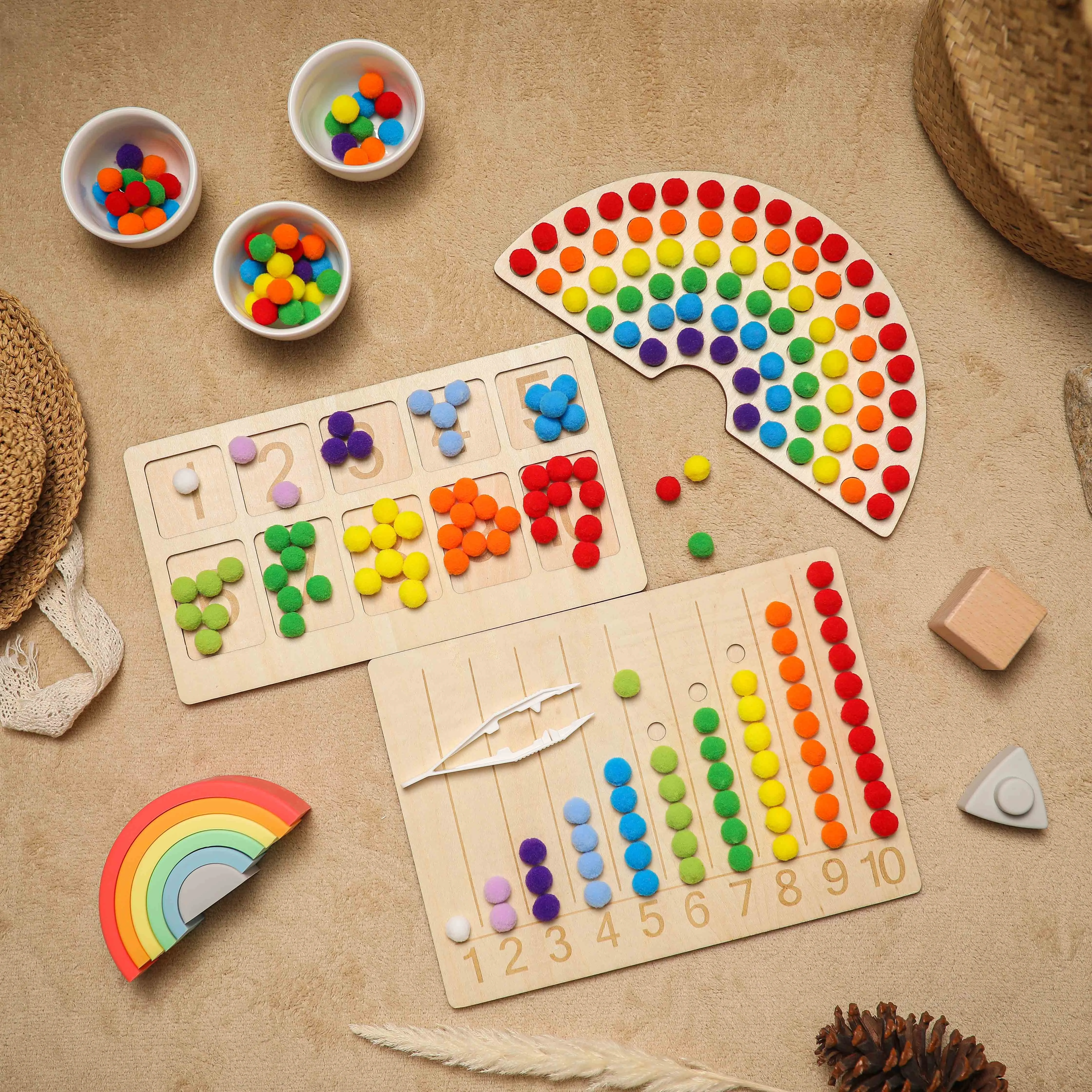 

1Set Wooden Rainbow Board Montessori Toys Color Sorting Digital Tracking Board Educational Skill Puzzle Game Toys Children Gifts