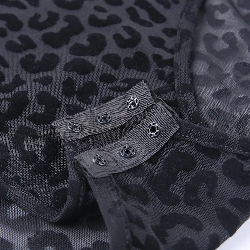 

Sexy Women Bodysuit Long Sleeve Leopard Stretch Leotard Top