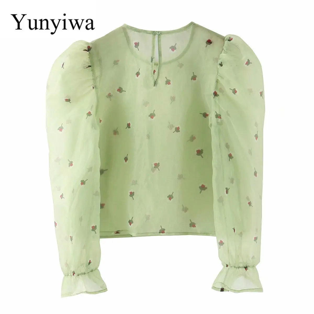 Женская блузка из органзы с длинным рукавом винтажные рубашки Корейская одежда
