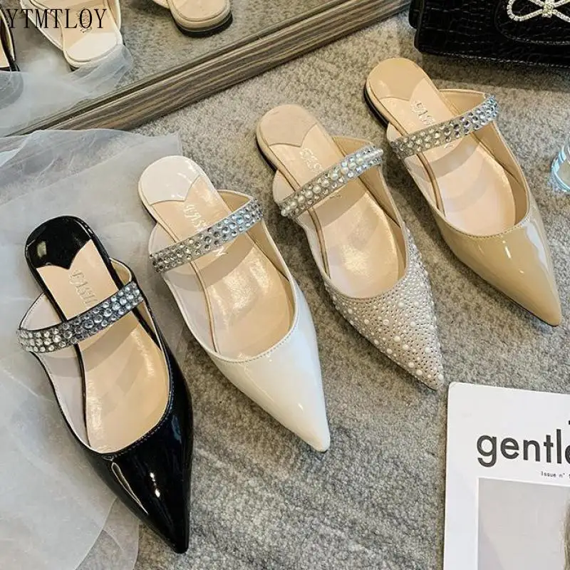 

Fashion Women Slippers Pointed Toe Casual Ladies Slides Rhinestone Flat Heels Summer Comfortable Ytmtloy Zapatillas Casa Mujer