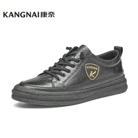 kangnai men leather shoes elastic band outdoor retro flats sneakers comfortable male casual shoes