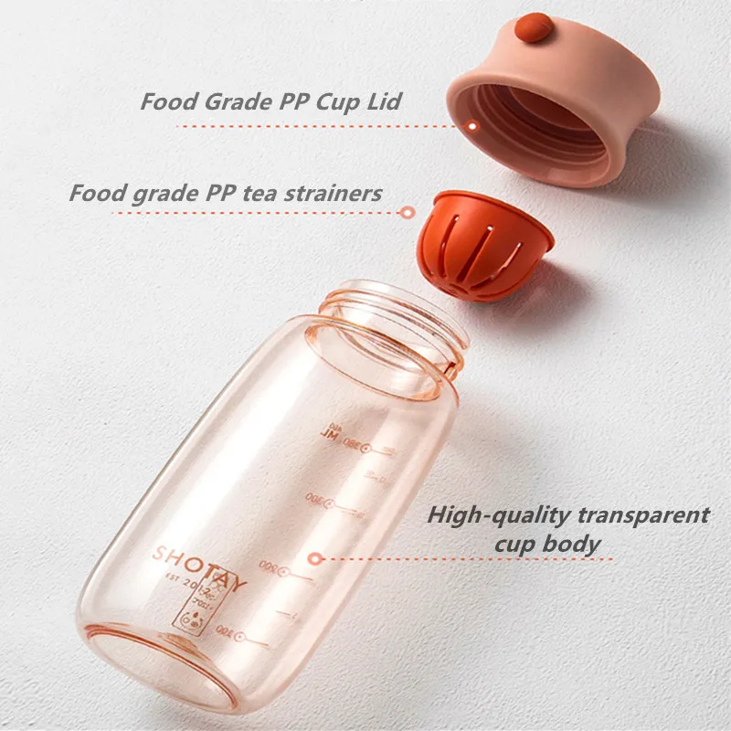 460/610ml Summer Water Bottle Simple Modern Sports Portable High Temperature Plastic Graduated Water Cup Student Outdoor Office