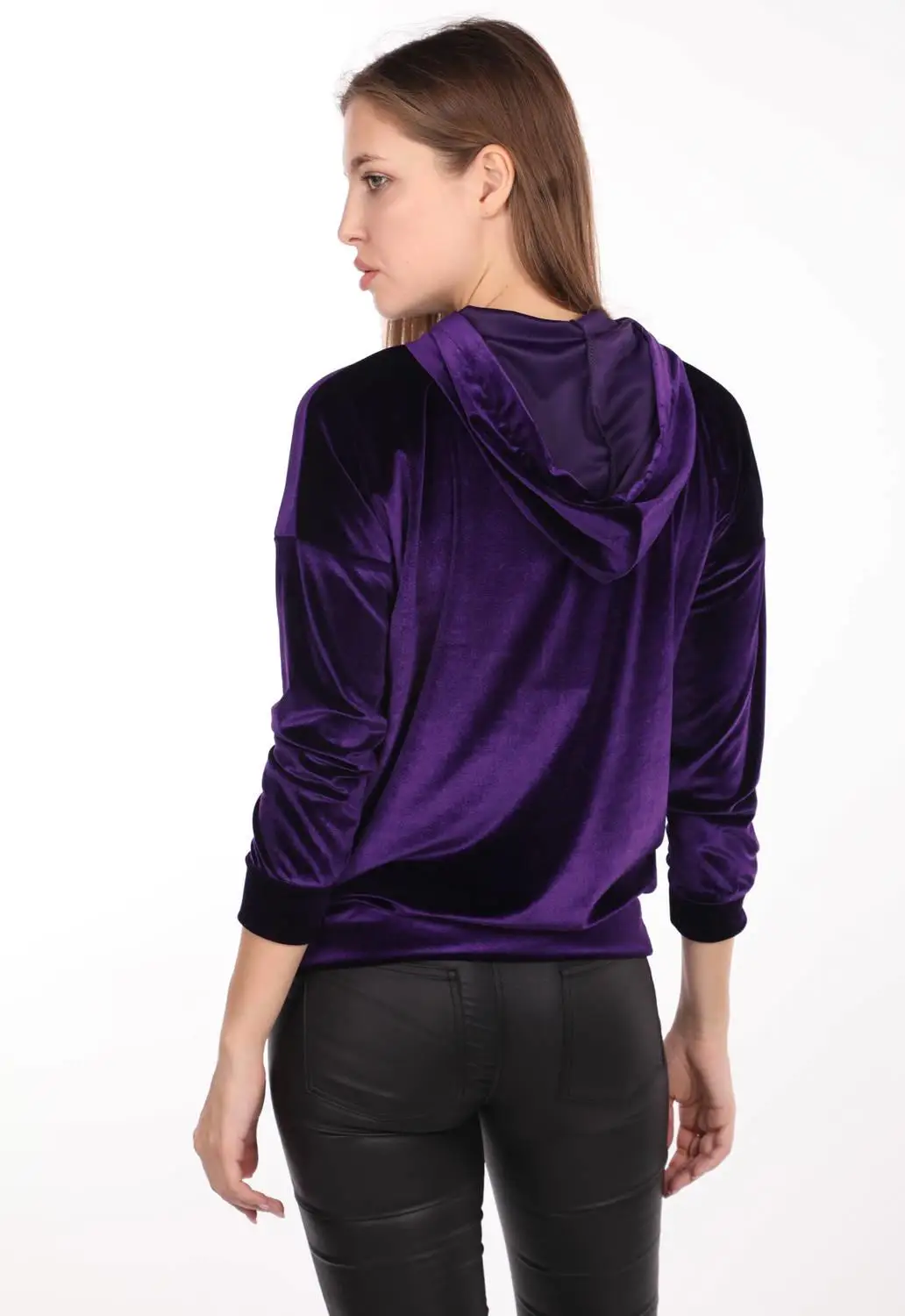 

Markapia Leather Detailed Velvet Hooded Sweatshirt