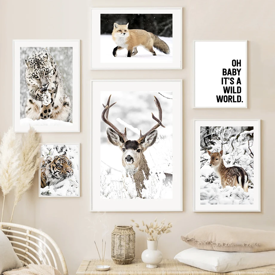 

Wall Art Canvas Winter Snow Fox Tiger Sheep Deer Leopard Nordic Posters PaintingAnd Prints Wall Pictures For Living Room Decor