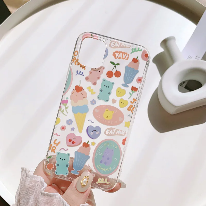

Cute Bear Ice Cream Graffiti IPhone11ProMax/12Mini/XR/XS/X/8/7 Anti-drop Silicone Couple Transparent Mobile Phone Case Wholesale