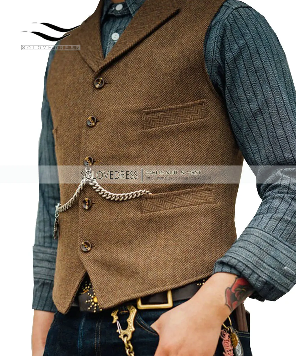 Жилет мужской шерстяной с лацканами приталенный Приталенный жилет в елочку