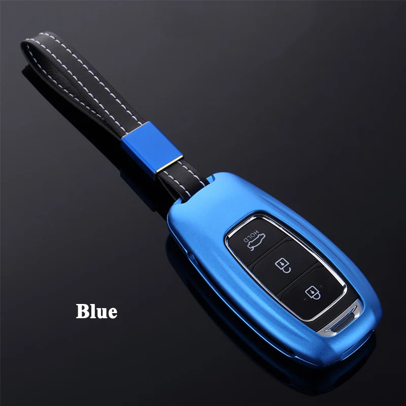 Blue 1 шт. SEEYULE алюминиевый сплав автомобильный чехол для ключей чехол для хранения протектор автомобильные аксессуары для hyundai Kona Santa Fe Santafe - Название цвета: Blue
