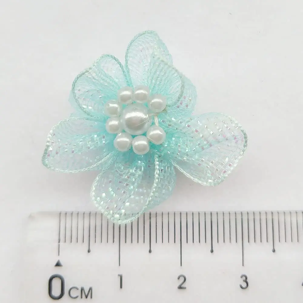 

Mix Lots 20pcs 28mm Organza Ribbon Flowers Bows w/Beads Appliques Wedding Craft