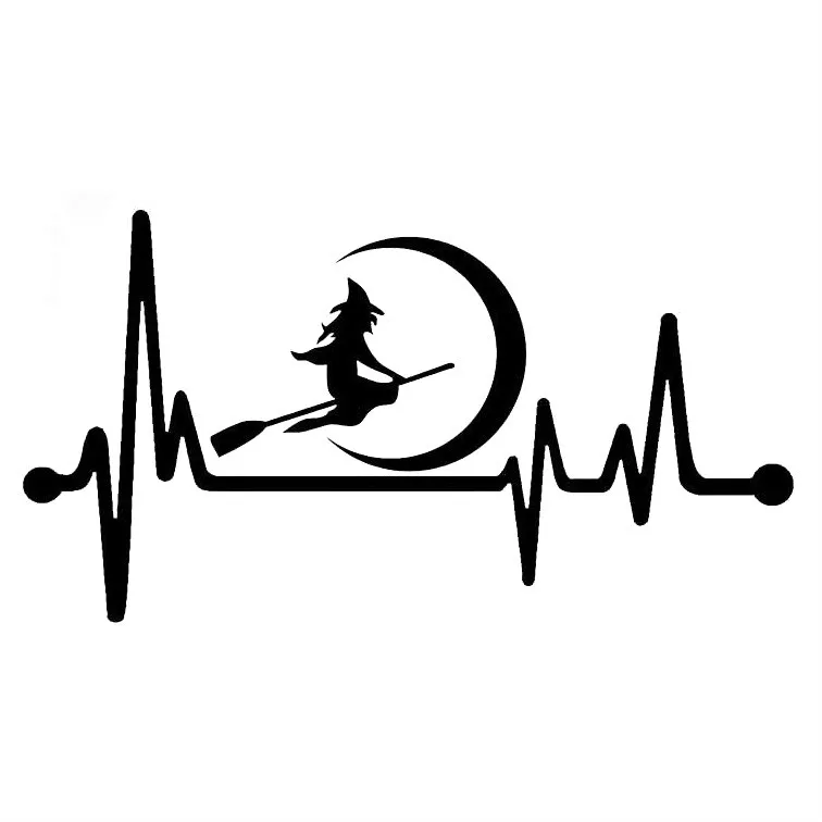 

Car Stickers Decor Motorcycle Decals Cute Witch Moon Broom Heartbeat Decorative Accessories Creative Waterproof PVC,14cm*7cm