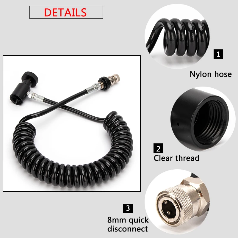 

PCP Paintball Coil Remote Hose Line with Slide Check Quick Disconnect G1/2-14 Connector Adapter 8MM Thickness