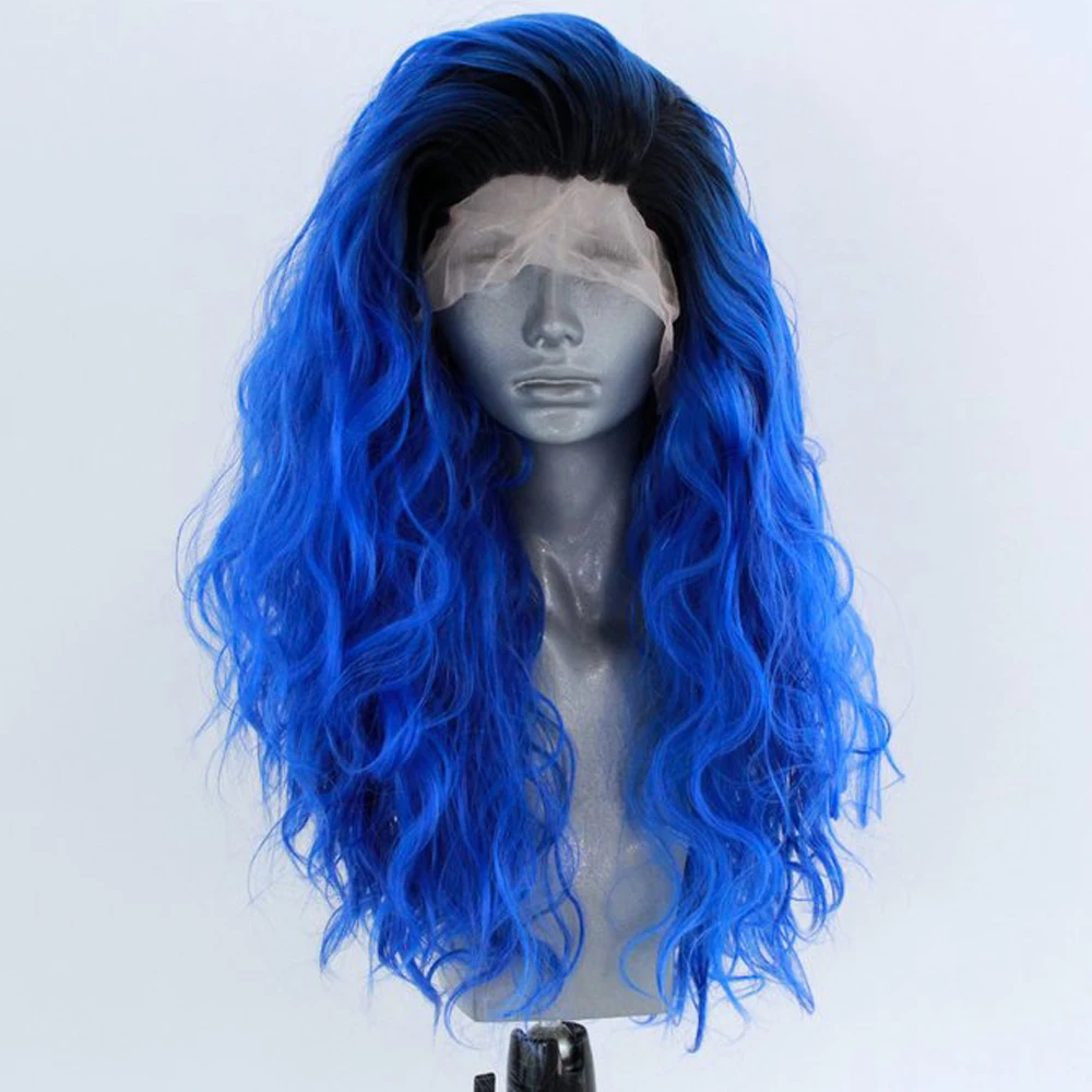 Парики QUINLUX с эффектом омбре голубые синтетические передние парики на сетке для