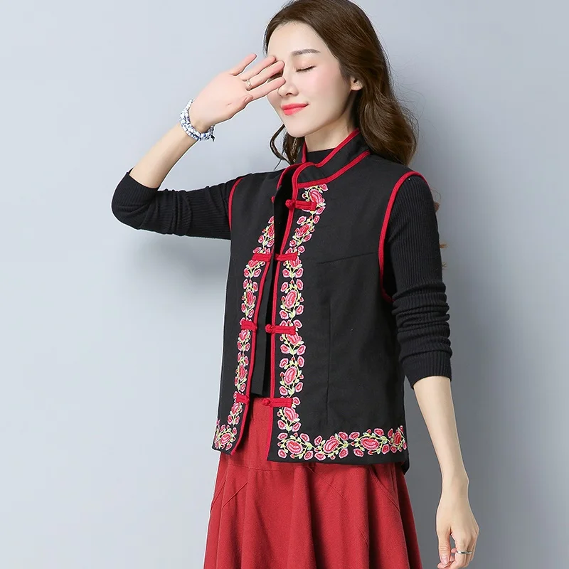 Жилет в этническом стиле повседневный жилет на пуговицах воротник-стойка