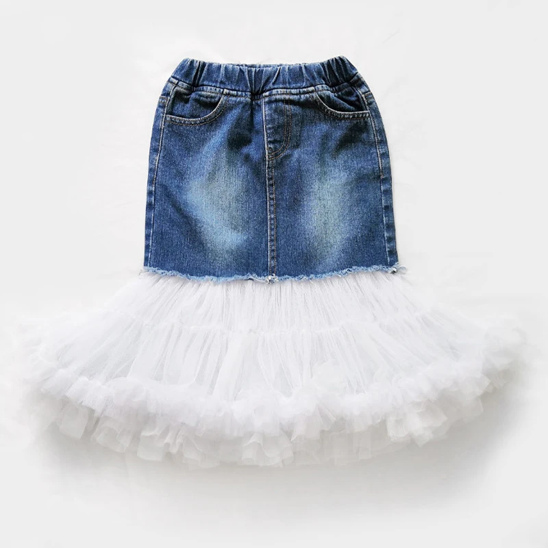 TK02532Blue Детская юбка для девочек юбка-пачка для девочек фатиновая юбка Двусторонняя джинсовая одежда для девочек летняя одежда с юбкой-пачкой детская одежда - Цвет: TK02532Blue