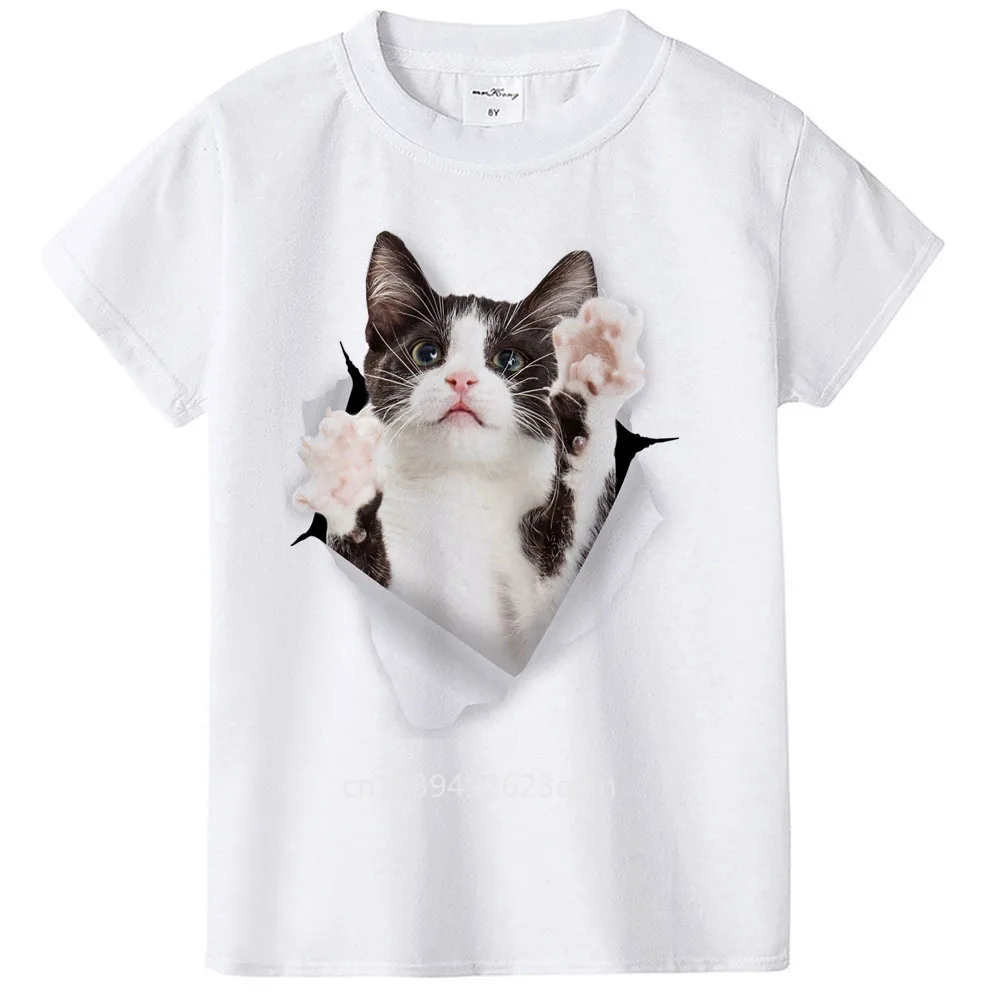 

T-shirt Children's Clothing 2021 Fashion Baby Clothing Summer New Cute Cat Print Unisex Short-sleeved Tee Shirts Tops Size 3-12T