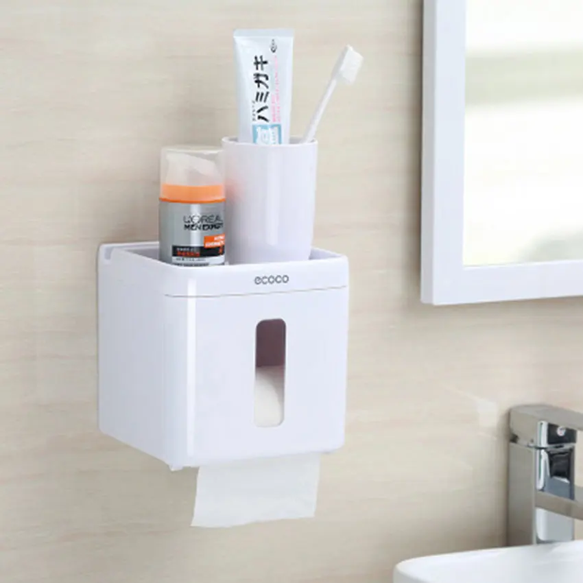 

Portable Bathroom Waterproof Plastic Tissue Box Wall-mounted Storage Box Double-layer Paper Rack Toilet Paper Holders