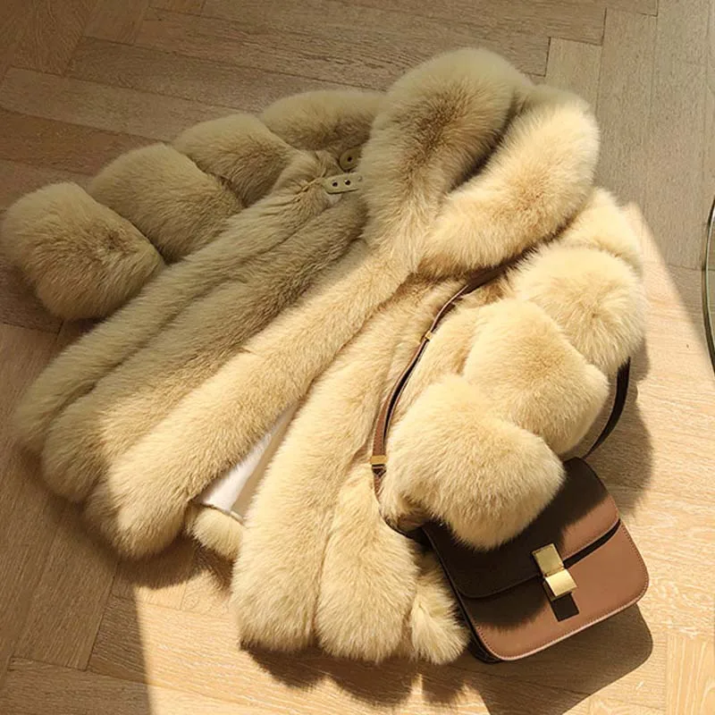 

Real Fur Coat Women Fashion Stripe Cut Fox Fur Splicing Leather Locomotive Style Ins Long Slim Overcoat Ladies 2020 New Winter