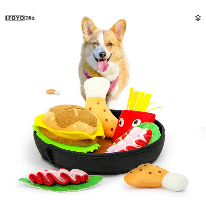 New Creative Pet Sounding Toy Burger Hot Dog Dinner Plate Hidden Food
Detachable Dog Cleaning Teeth Bite-resistant Plush Toy