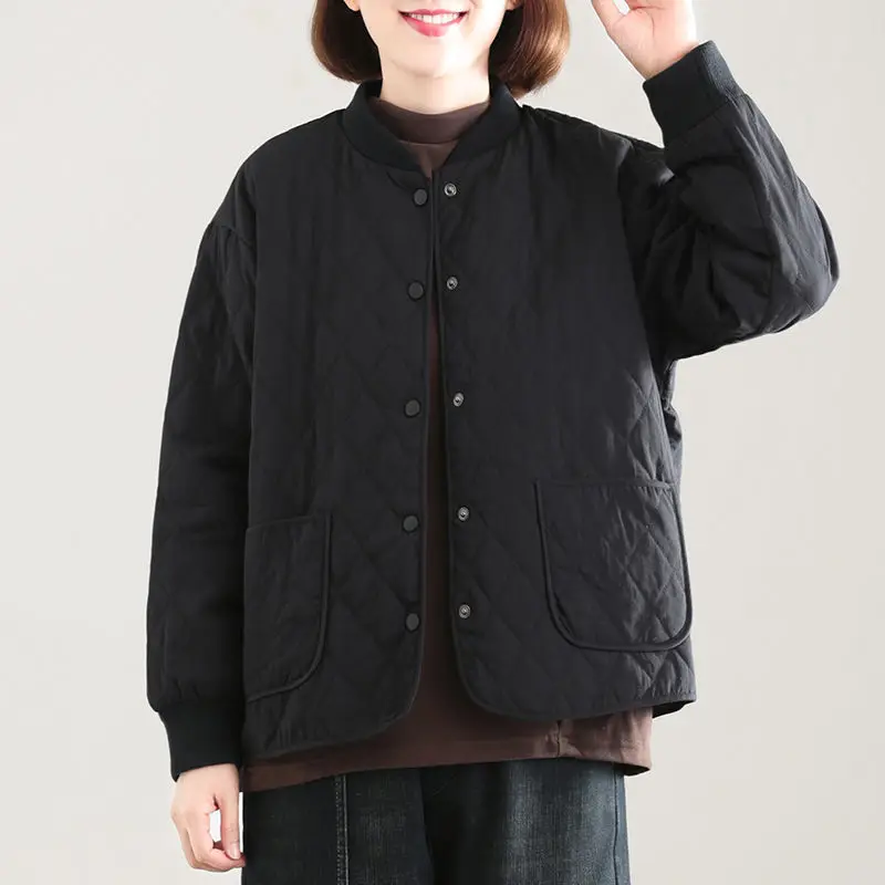 Winter new style literary baseball stand-up collar short quilted rhombus loose coat jacket cotton jacket women  winter jackets
