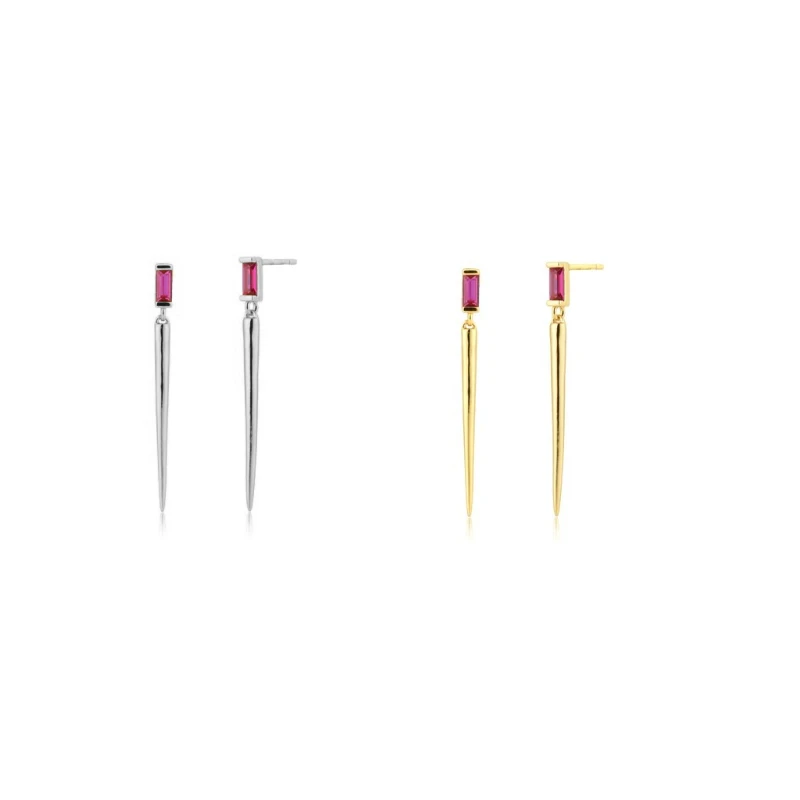 

Rosered Crystal Zircon Slim Long Spike Piercingstud Earring Pendiente Rock Punk Stly European Wedding Jewelry Ohrringe Pendiente