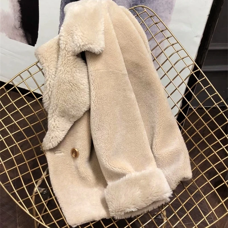 

JCBC 2021 Winter Coat Women Sheep Shearling Real Fur Coat Female 100% Wool Coat Women Clothes Korean Jacket Manteau Femme MY