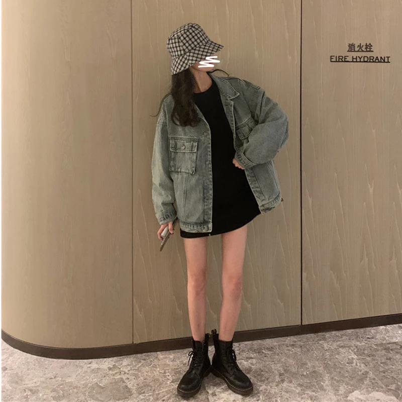 

WSYORE Loose Wild Denim Jacket Female Spring and Autumn Women Korean Casual Distressed Long-sleeve Denim Jackets NS2764