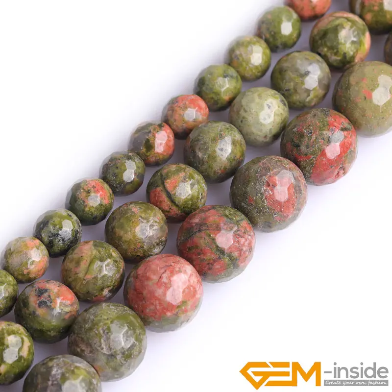 Круглые граненые бусины Jaspers Unakite незакрепленные из натурального камня для