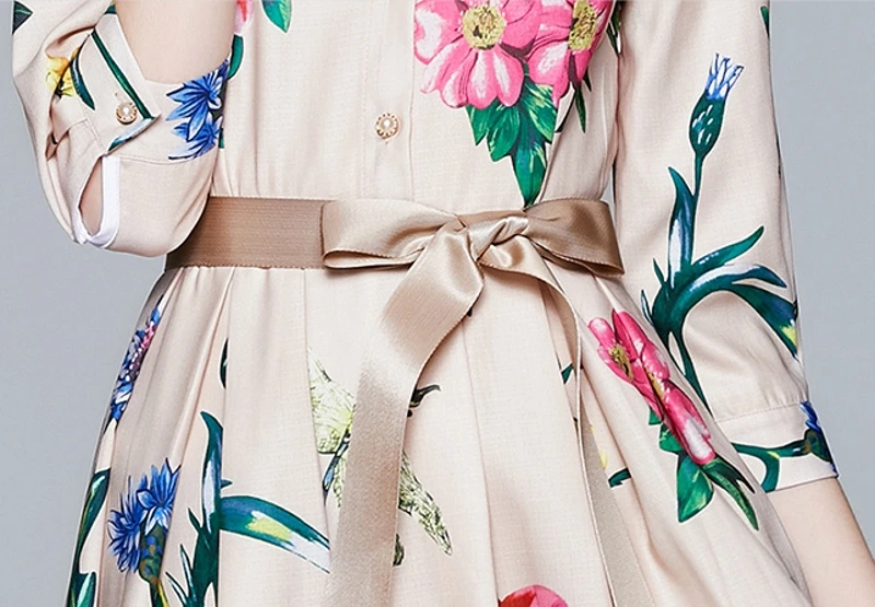 

2021 Spring Fashion women Party Dress Women Elegant three quarter Sleeve Floral Print Vintage Female Casual Dress Vestidos