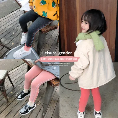 

Для девочек; Леггинсы с подкладкой из плотного бархата, с эластичной резинкой 2020 Новинка зимы Детские тонкие брюки детские толстые полосаты...