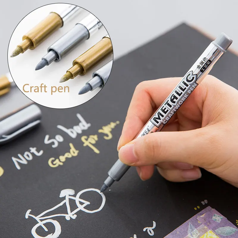 

2Pcs/lot DIY Metal Waterproof Permanent Paint Art Marker Pens Gold/Silver 1.5mm Student Painting School Supplies Stationery