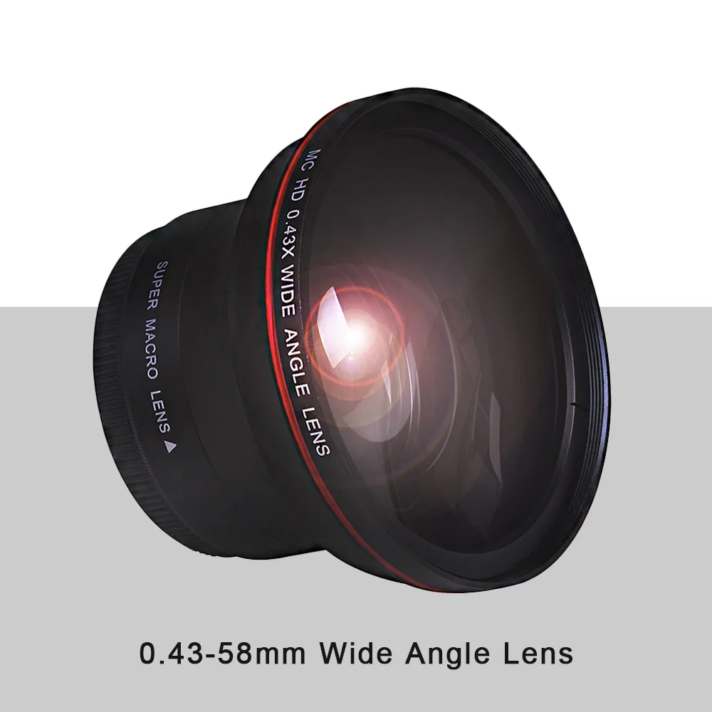 58 мм 0.43x профессиональный HD широкоугольный/макрообъектив для Canon EOS Rebel T6s T5 T3 SL1 1100D
