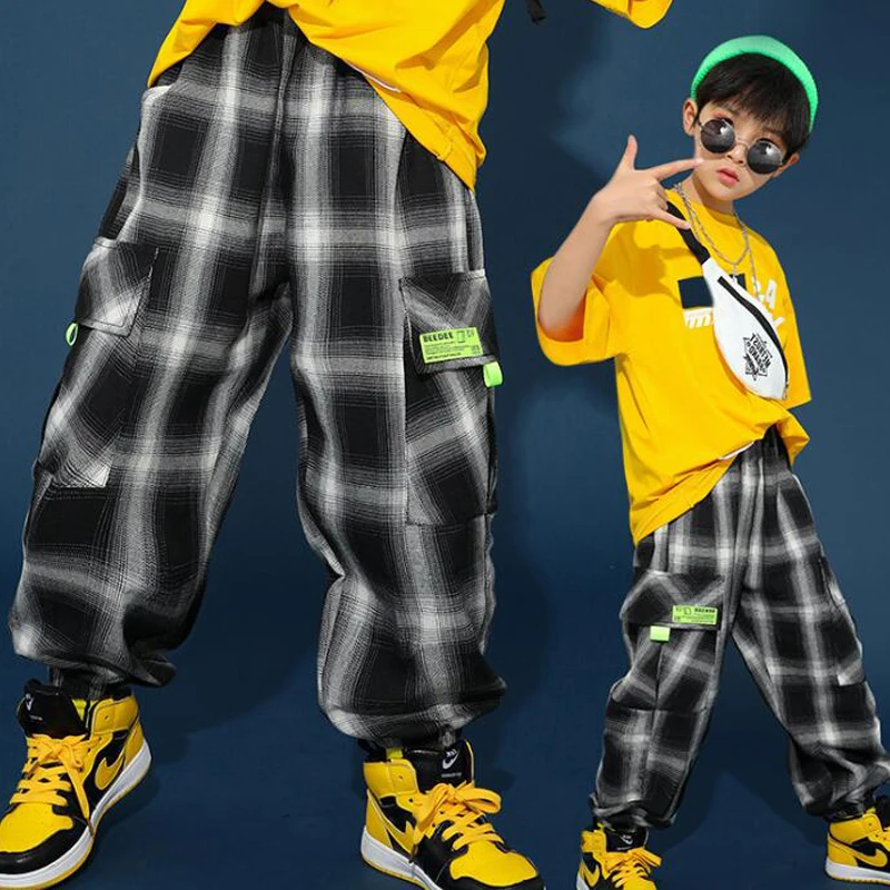 

Kids Ballroom Hip Hop dancing Clothing oversize T Shirt Casual Plaid Pants For Girls Boys Jazz Dance Costume Clothes Street Wear