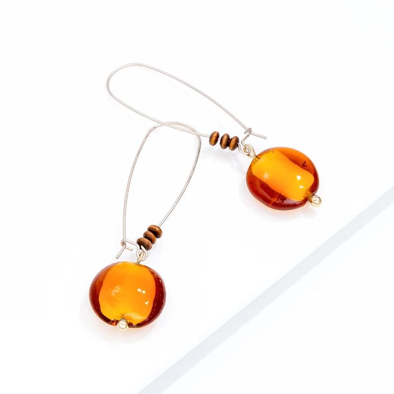 

Jaeeyin 2021 Summer Retro Yellow Colored Glaze Simplicity Wood Unusual Exquisite Jelly Color Hoop Earring for Women Girls Gift