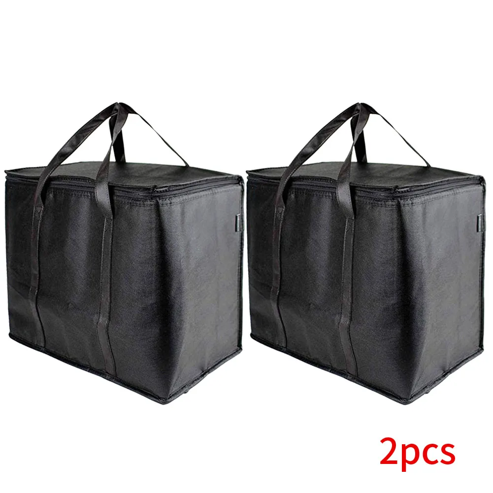 

2pcs Zipper Closure Insulated Grocery Bags Non-woven With Handle Free Standing Durable Foldable Reusable Heavy Duty Portable
