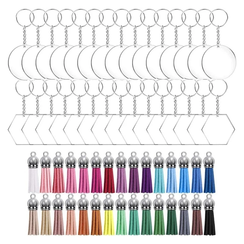 

120 шт. акриловые заготовки для ключей с кольцами для ключей круглые прозрачные диски круглые цветные Подвески с кисточками