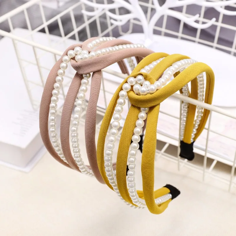 

1PC 2019 Fashion Imitation Pearl Bowknot Headbands Solid Color Hollow Headband for Women Party Wedding Colorful Hair Accessories