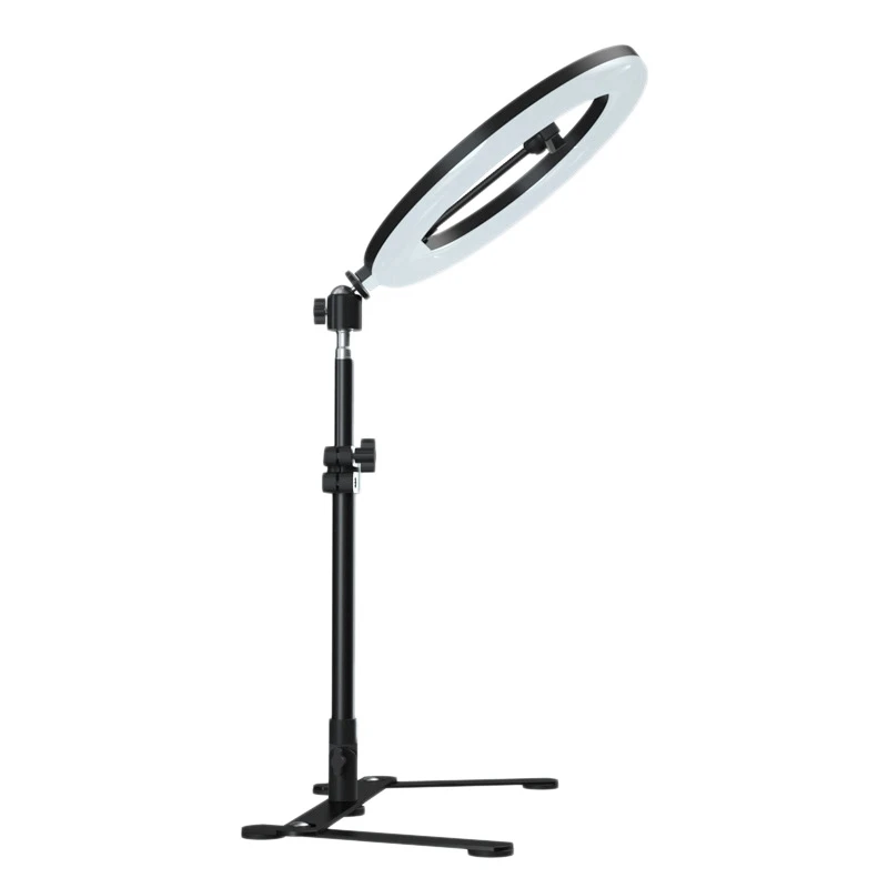 

10in LED Selfie Ring Light Overhead Stand Tripod Photography RingLight Phone Holder Fill Light Dimmable Round Lamp