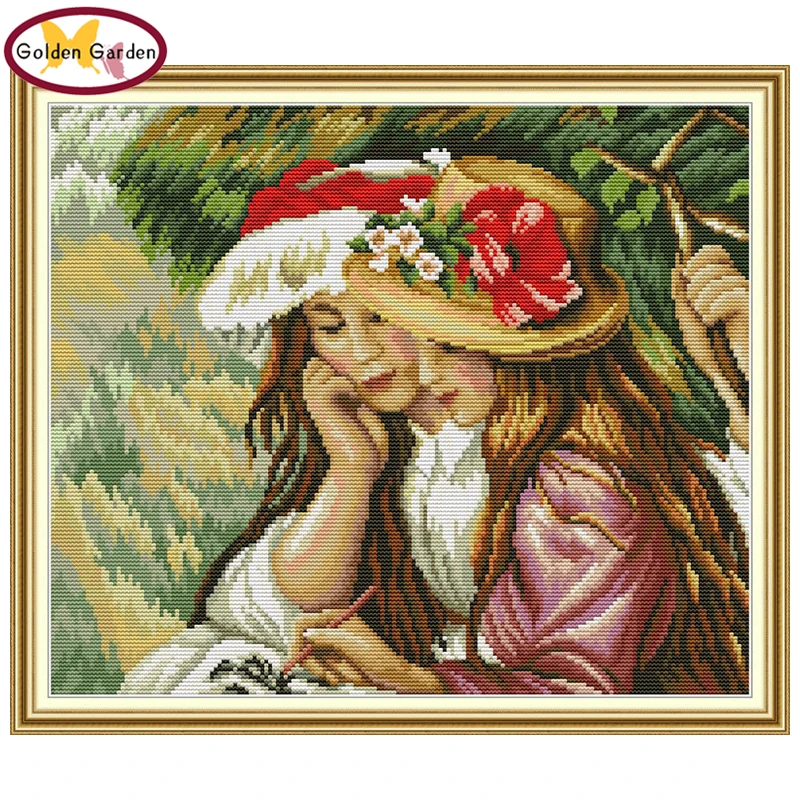 

GG Best Friend Paintings Cross Stitch Embroidery Needlework Set Joy Sunday Cotton Canvas Cross Stitch Stamped Kit for Home Decor