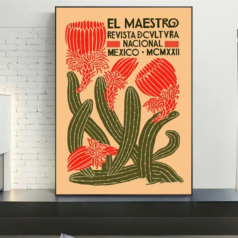 Мексиканский кактус цветок ВИНТАЖНЫЙ ПЛАКАТ и принты холст настенная живопись