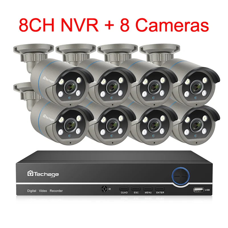 Techage H.265 8CH 1080P POE NVR комплект видеонаблюдения Системы двухстороннее аудио 2MP AI IP Камера ИК наружного видеонаблюдения набор 2 ТБ HD - Цвет: 8 Cameras System Set