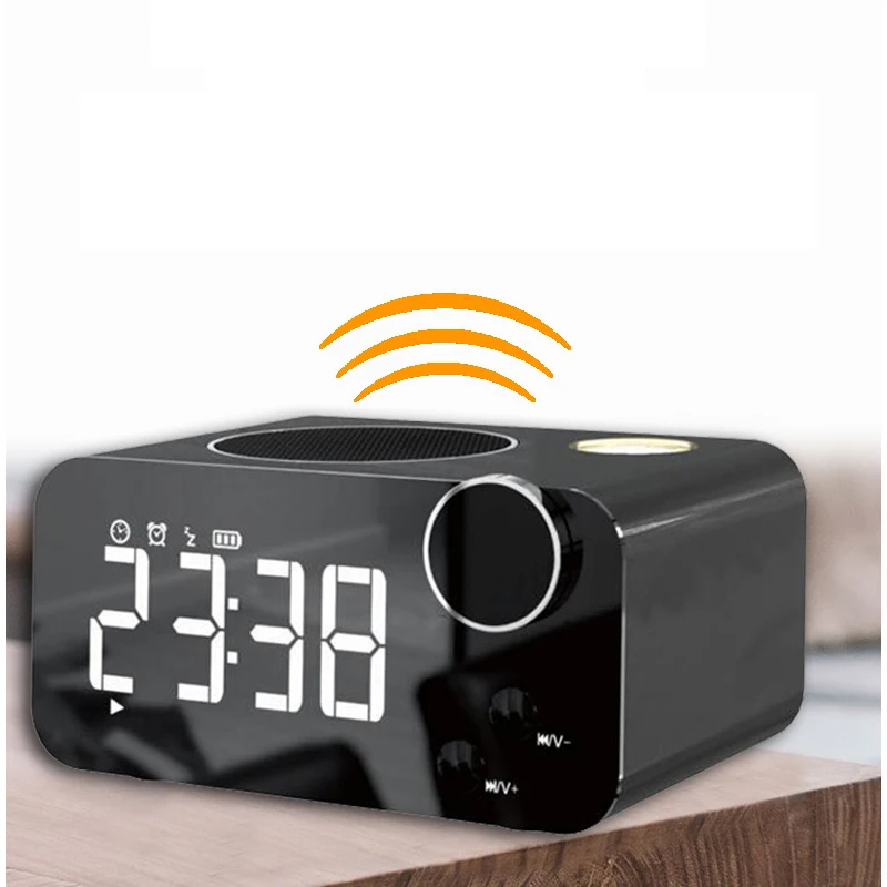Alarm Clock LED Mirror Digital FM Radio Wireless Bluetooth Speaker Touch Sensing Electronic Desktop Tabke Clocks | Электроника