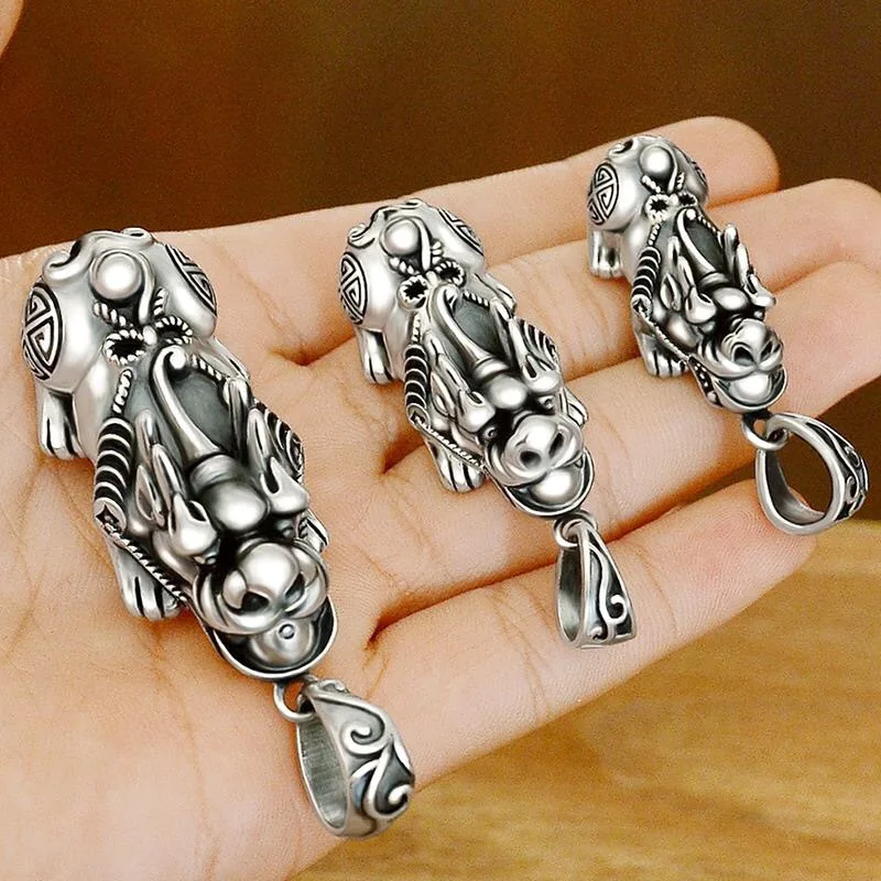 Мужское серебряное ожерелье Pixiu с подвеской Счастливый транзит винтажное из